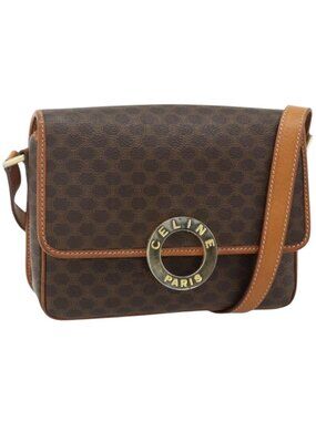 CELINE Macadam Canvas Shoulder Bag PVC Leather Brown Gold
